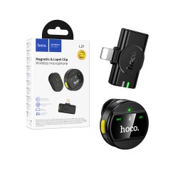 Microfone Magnético sem Fios Hoco L21 Charm com Conector Lightning Preto